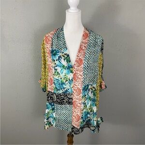 Johnny Was $205 Paisley Ravenne Top Size S Tunic Patchwork Floral Rayon Blouse